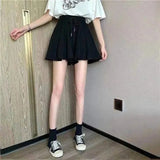 5Xl Summer Shorts Skirts Women Elastic High Waist Casual Wide Leg Shorts Korean A Line Loose Mini Skirt Black Short