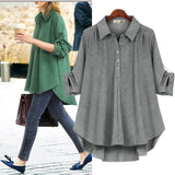 Autumn New Blouse Women Shirt Sleeve Solid Turn-down Collar Shirts Casual Office Lady Loose Shirts Tops Grey Blusas