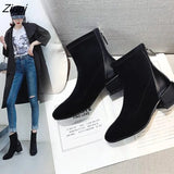 Chelsea Ankle Boots Women's Flocked Leather Ankle Boots Women's Platform Mid High Heel Winter Boots Women's