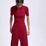 2025 New Modeler Set Women's Soft Comfortable Round-Neck Short-Sleeved Blouse +