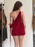 Off-shoulder Drawstring Mini Dress-Outfit