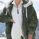 new autumn and winter loose plush zipper hooded jacket