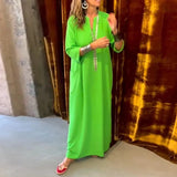 Spring Summer Casual Loose Long Dress Fashion Ladies V-neck 3/4 Sleeve Beach Dress Vintage Pocket Straight Bohemian