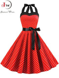 Women Polka Dot Print Summer Dress Sexy Retro White Halter Vintage Dress Robe Femme Pin Up Rockabilly Party