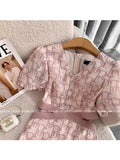 Dress Women's Clothes Fashion V-neck Hollow Out Short Sleeve Slim Summer Pink Mini Dress Lady Casual Mujer Fairy