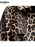 Spring Autumn Long Stylish Leopard Print Trench Coat for Women Belt Double Breasted Casual Luxury Designer Clothes