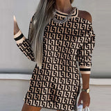 Half Sleeve Print Pullover Shirt Dresses Ladies Casual Commute Mini Dress Elegant Women Zipper-up V Neck Party