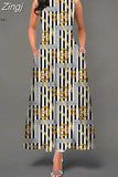 Women Floral Printed Long Dresses Casual Sleeveless Beach Holiday Boho Maxi Dress