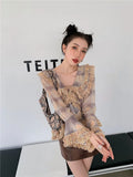 Spring 2022 Tie Dye Chiffon Blouse Women Tassels Flare Sleeve V Neck Ruffles Long Sleeve Frill Top Korean