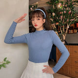 Harajuku Half High Collar Y2k Knitted Sweaters Women Autumn Winter Solid Colors Slim Pullovers Female Casual Korean