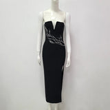 New Sexy Strapless Bandages Dress Women Beading Bodycon Clothing Celebrity Club Party Elegant