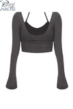 Style Fashion Y2k 2 Piece T-shirt Women's Sexy Slim Long Sleeve Bottoming Tight Chic Thin Topos 2023 Autumn Winter