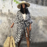 Queens Floral Print Sashes Rayon Cotton Women Bohemian V Neck Batwing Sleeves Robe Kimono Boho Bikini