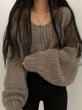 Cutout Lantern Sleeve Baggy Sweater-Outfit