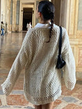 y2k Crochet Sweater Hollow Out Loose Smock Grunge Fishnet Distressed Pullovers Oversized Knit Jumper Harajuku