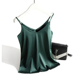 Strap Top Women Halter V Neck Basic White Cami Sleeveless Satin Silk Tank Tops Women'S Summer 2021 Camisole Plus