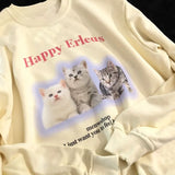 Cute Kitten Cats Cartoon Sweatshirt Women Girls Hip Hop Kawaii Clothes O-neck Loose Casual Pullover Harajuku Korean