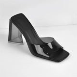 Onlymaker Women Square Toe PVC Slip on Clear High Heels Transparent Summer Concise Casual Party Dress