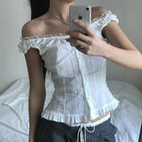 Small Fragrant Pure Girl Bubble Sleeve Strapped With Wood Ear Age Reduction Netcloak Umbilly Short-Sleeved