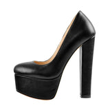 Onlymaker Women's Heels Platform Round Toe Chunky High Heels Office Party Wedding Slip On Block Pumps PLUS Size