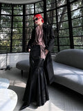 Spring Autumn Chic Stylish Black Soft Pu Leather Midi Mermaid Skirt Women High Waist Long Luxury Designer Clothes