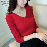 Autumn Long Sleeve Sweater Women Winter Spring Pullover Solid Black White Knitted Sweater Top Wave Cut V-neck Basic