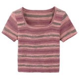 Striped Ribbed T Shirt Women 2022 Summer Grunge Tie Dye Crop Tops Sexy Slim Short Sleeve Tees Streetwear Y2k
