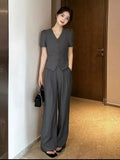 Women Fashion Lie Fallow Suit for Women Summer New High-end Korean Style Short Loose Coat + Straight Pants Two-piece Set