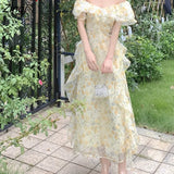 The Shoulder Dresses Women Ruffles Floral Designer Fairy Elegant Dress Female Summer Evening Party Vintage Midi Dresses