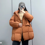 New Winter Women White Duck Down Jacket Hooded Warm Oversize Puffer Coat Female Casual Loose Parkas Pocket