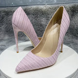 pattern concise lady shoes 12cm 10cm 8cm high thin heels pointed toe pure color large size advanced pumps BM036