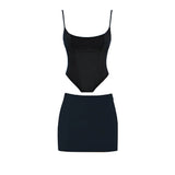 Women Corset Bandage 2 Two Pieces Sets 2022 New Summer Sexy Sleeveless Crop Top & Mini Skirt Bodycon Elegant Club Party