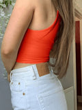 Plunge Neck Rib Crop Tank Top-Outfit