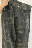 Camouflage Jeans Woman High Waist Cargo Pants Straight Jeans Fashion Straight Baggy Pants Y2k Casual Denim