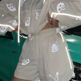 Women Tracksuits Long sleeve butterfly reflective loose breathable hooded Top and Sexy Hip Hop shorts Pants 2pcs Set Glow