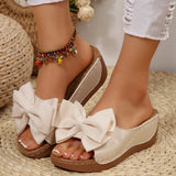 Summer Women's Slope And Thick Bottom Slippers Large-Size Wide Striped Fish Mouth Slippers Flower