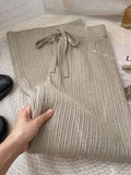 Quality Soft Knitted Wide Leg Pant 2023 Winter Thicken Warm Knitwear High Waist Drawstring Knitting Pants Koean Casual