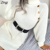 Knitted Sweater Dress for Women Autumn Winter 2022 new Casual Button High Neck Long Sleeve Mini Bottoming Sweater