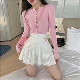Pleated Skirts Women High Waist Mini Skirt Metal Letter D Design A-Line Clubwear Korean Sexy Streetwear Show Solid