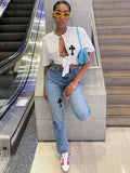 Letter Embroidery Sexy Y2K T-Shirts Womem Summer Short Sleeve O-Neck Cut Out Bandage Tops Female Cardigan