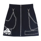 Gothic Skull Mini Black Skirt Women Punk Y2K Aesthetic High Waist A-Line Short Skirts 90s Vintage Harajuku