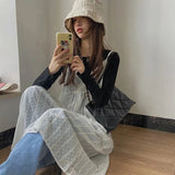 Sweet Fairy Dress Women Vintage Elegant Lace Sheer Spaghetti Strap Midi Dresses Summer Y2K Baggy See Through Sundress