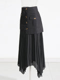 Temperament Elegant Wind 2025 Autumn New Solid Color Splicing Irregular Surrhetic Folding Mid-Dress Skirt Half-Dress Woman