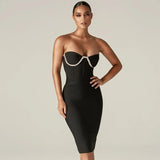 New Beading Strapless Bandages Dress Women Sexy Summer Clothes Club Party Celebrity