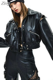 Spring Short Black Blue Faux Leather Jackets for Women Long Sleeve Zipper Runway Fashion Designer Luxury Clothes
