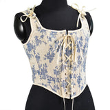 Front Strap French Retro Fishbone Corset Short Vest Bustier Crop Women's