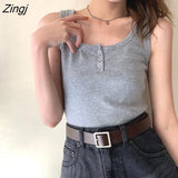 Colors Tanks Women Solid Basic Button Korean Style Chic Trendy Popular Leisure All-match Streetwear Female Crop Top Summer
