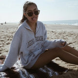 Letter Embroidery Sweatshirt Women Oversized Vintage POLO Collar Casual Pullovers 2020 Autumn New Girls Warm Cotton