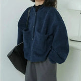 Basic Fleece Jackets Women Korean Solid Woolen Coat Autumn Winter Vintage Streetwear Pockets Loose Casual Warm
