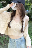 V Neck Tanks Two Piece Short Cardigan Solid Sets Knitted Vintage Women Fashion High Street Sueter Crop Tops Pull